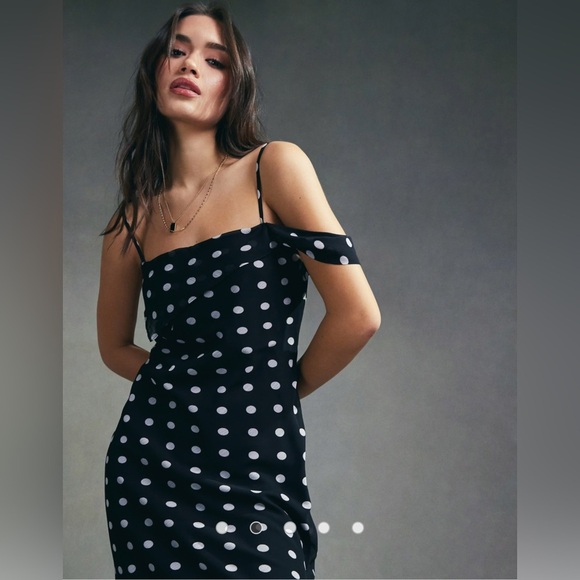 ASOS Black &White Polka Dot One Shoulder Strap Midi Slip Dress Size 12 - Picture 3 of 10